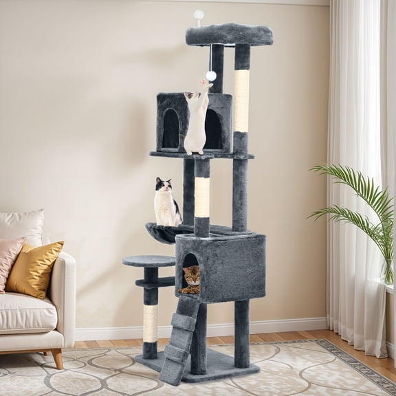 Uforic 70.8"Cat Tree Tower for Indoor Cats,Multi Level Play Tower Condo  with Scratching Posts&Cozy Basket, Dark Gray