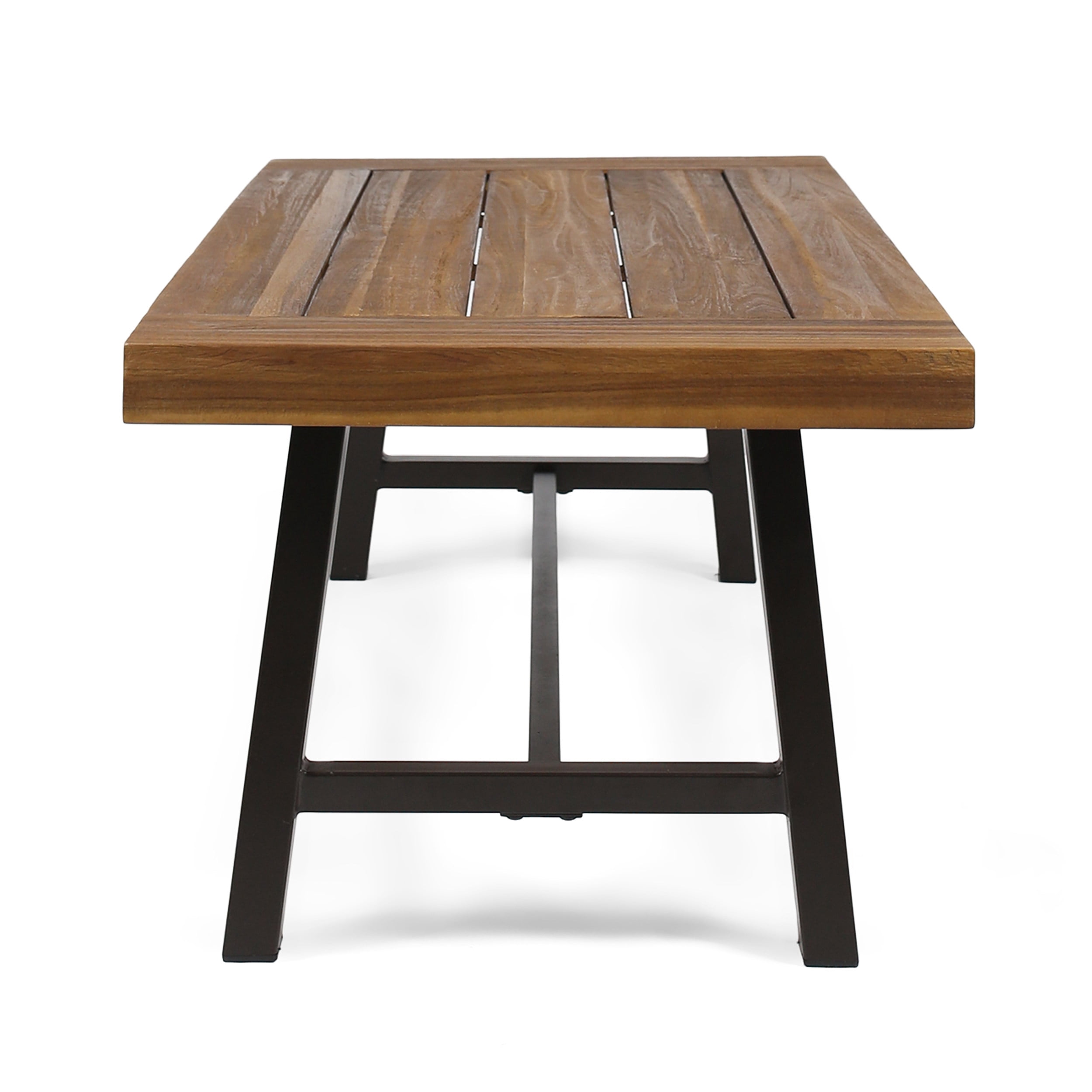 Modern Industrial Coffee Table, 45.75"W×24"D×18"H Solid Acacia Wood Slat Tabletop with Powder Coated Metal Frame for Living Room Home Decor