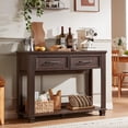thumbnail image 3 of Farmhouse 46" Console Table with 2 Drawers, Rustic Wood 2 Tier Entryway Table with Open Storage Shelf, Vintage Sofa Tables for Living Room, Walnut, 3 of 9