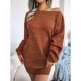 thumbnail image 3 of Women'S Casual Oversized Off-the-Shoulder Lantern Sleeve Sweater Dress Long Chunky Pullover Orange Color M, 3 of 8