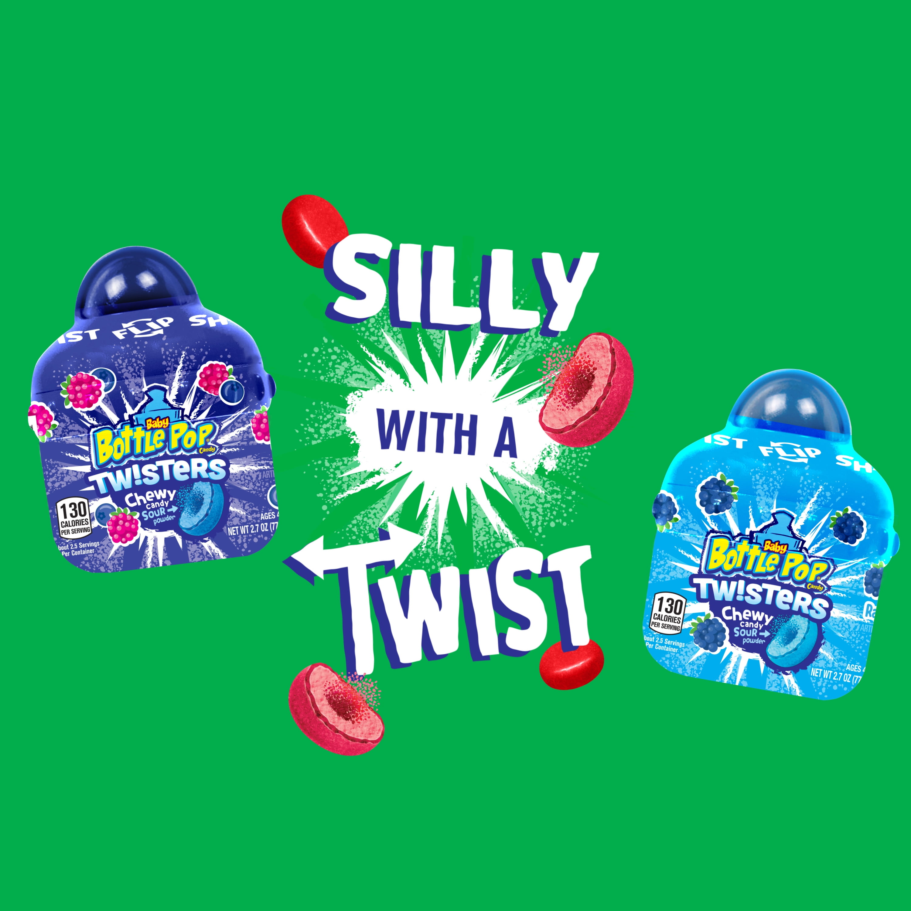 Baby Bottle Pop, Twisters, Assorted Fruity Flavors, Chewy Candy, 2.7 oz, Bottle