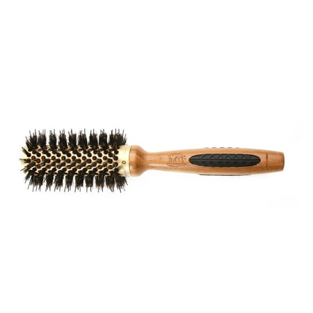 Small Round Professional Thermal Hot Curl Brush - Wild Boar / Nylon Light Wood Handle Bass Brushes 1