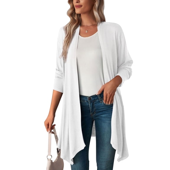 Cogild Long Open Front Cardigans for Women Comfortable Knitted Layering with Three-Quarter Sleeves Comfort Wear