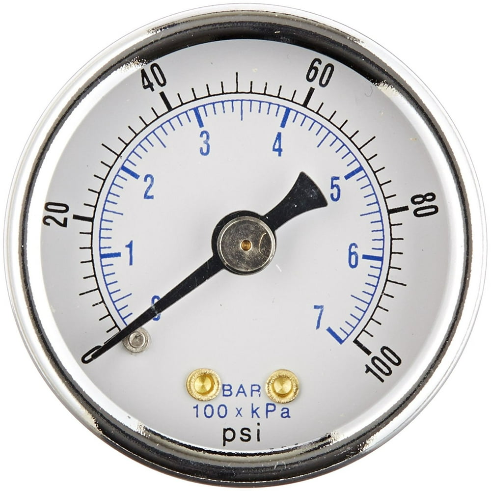 1/8" NPT Air Pressure Gauge 0100 PSI Back Mount 1.5" Face Black Steel