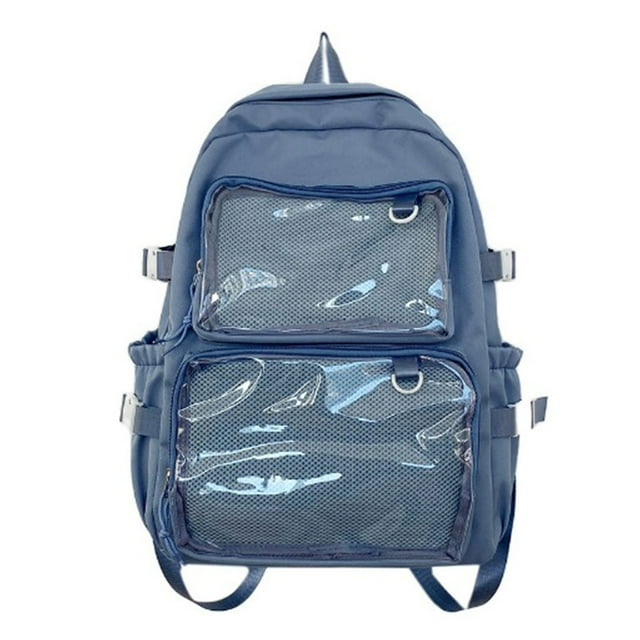 Sac à Dos Bleu Grande Capacité, Sac à Dos Kawaii avec Insertion Transparente pour Femmes et Ados; Comprend pour Afficher Épingles et Accessoires Multiples Poches, Sac à Dos *1