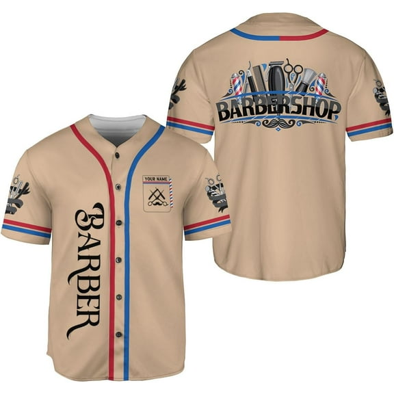 Personalized Barber Shop Baseball Jersey, Hairdresser Jersey, Barber Tools Hat (S)