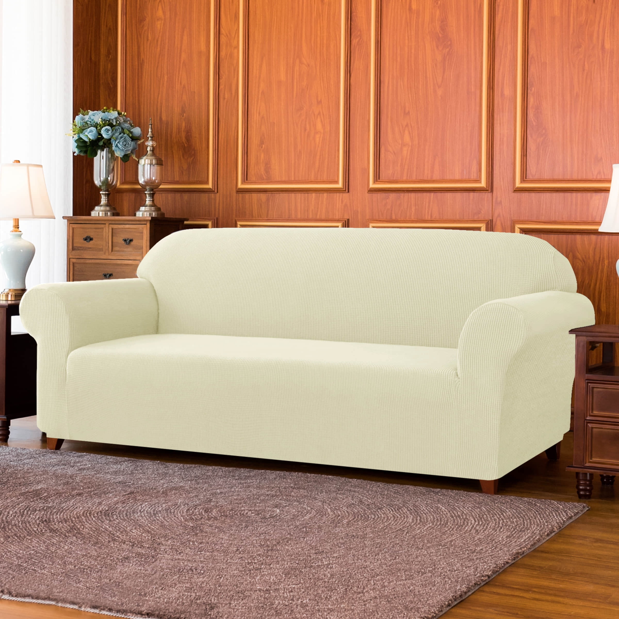Subrtex Solid Print Polyester Loveseat Slipcover, Ivory