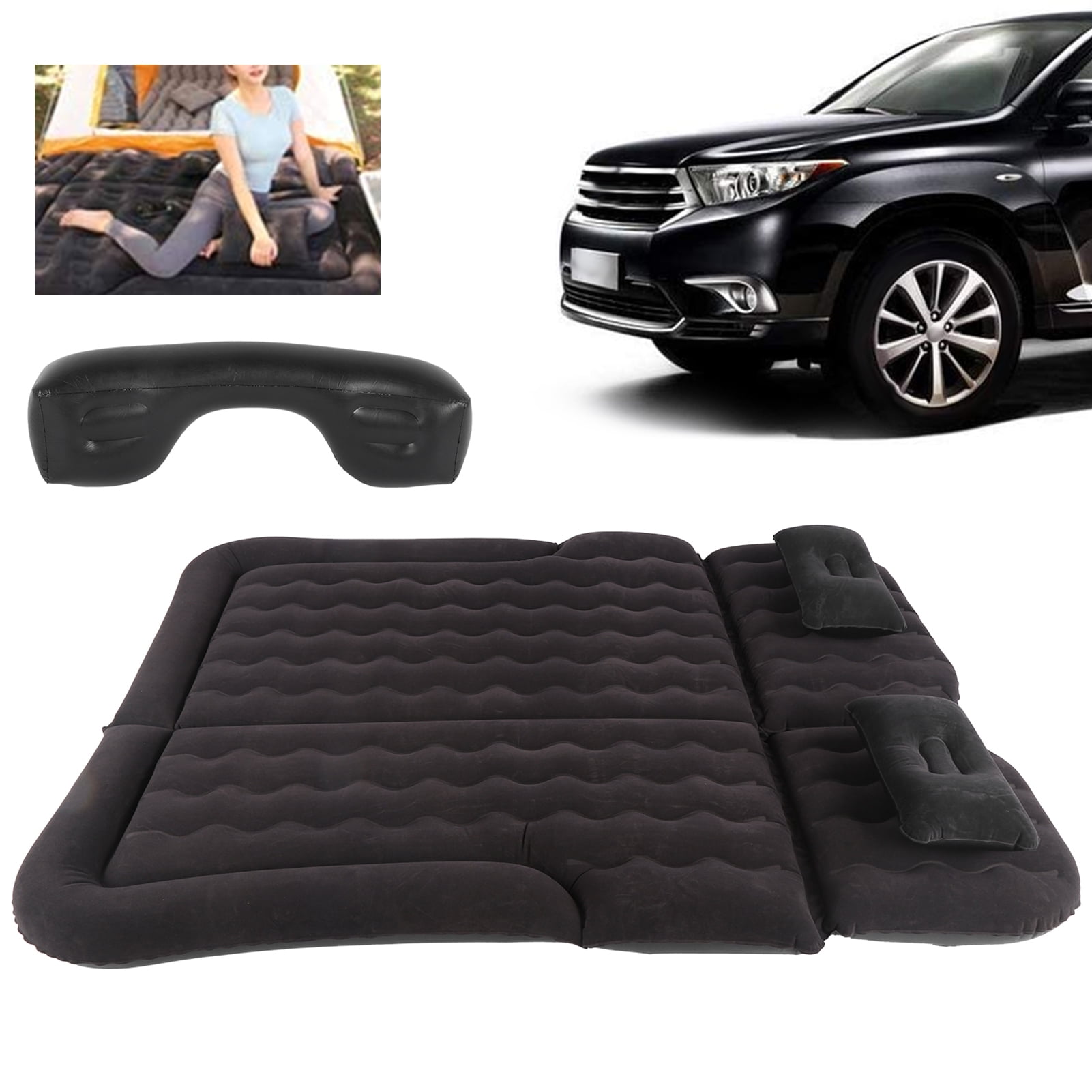 Suodoka Inflatable SUV Car Air Mattress Bed with 12V Electric Pump, Thickened Flocking Surface Travel Pad for Camping, Fits SUV MPV RV Minivan, Full Size, Black (70.8 inches / 180 cm)