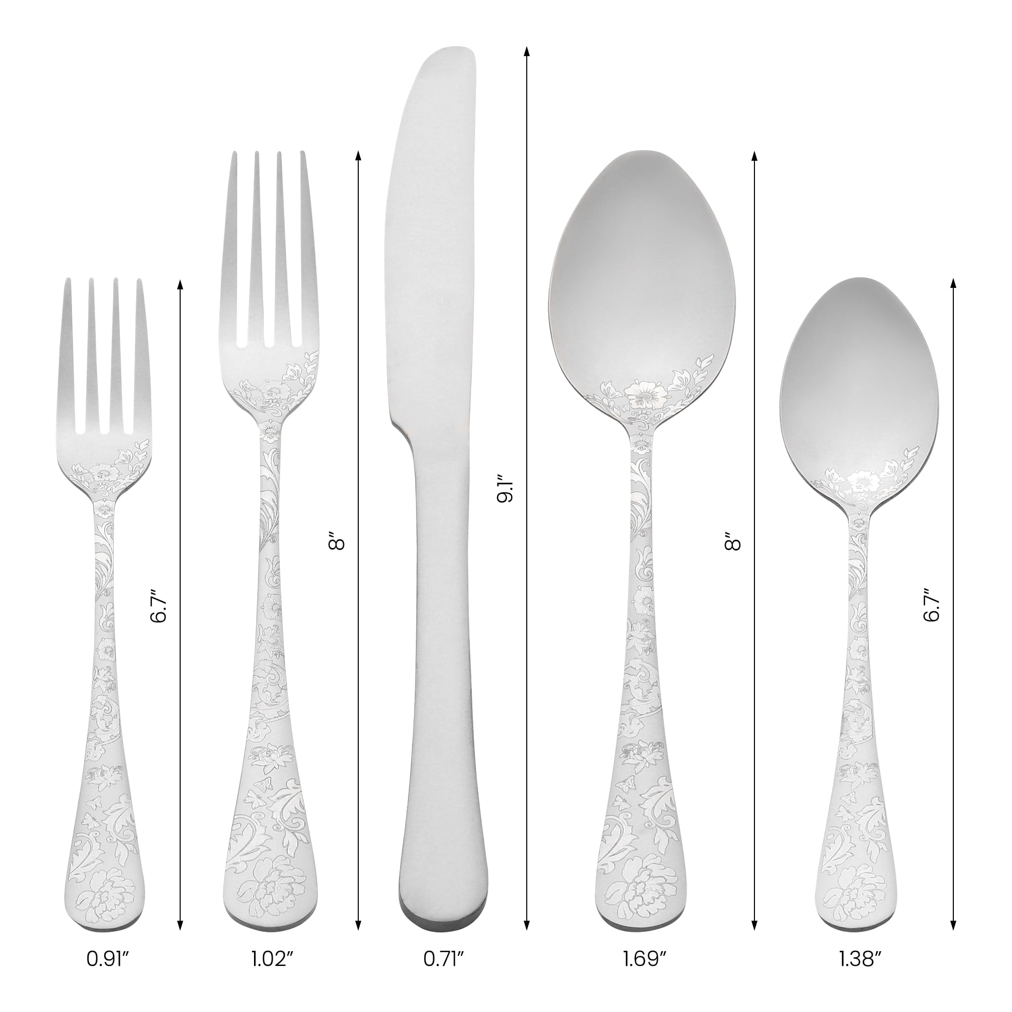 Unique Bargains 20 Pieces Floral Stainless Steel Flatware Set for 4 Silver