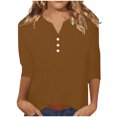 thumbnail image 7 of vigerkar Women's Casual 3/4 Sleeve T Shirts Button V Neck Basic Tee Tops Loose Fit Summer Shirt Beach Vacation Outfits Coffee, XL, 7 of 7