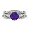 thumbnail image 2 of 1.99 ct Brilliant Round Cut Natural Amethyst 18K White Gold Solitaire with Accents Engagement Bridal Wedding Ring Band Set size 4.5, 2 of 7