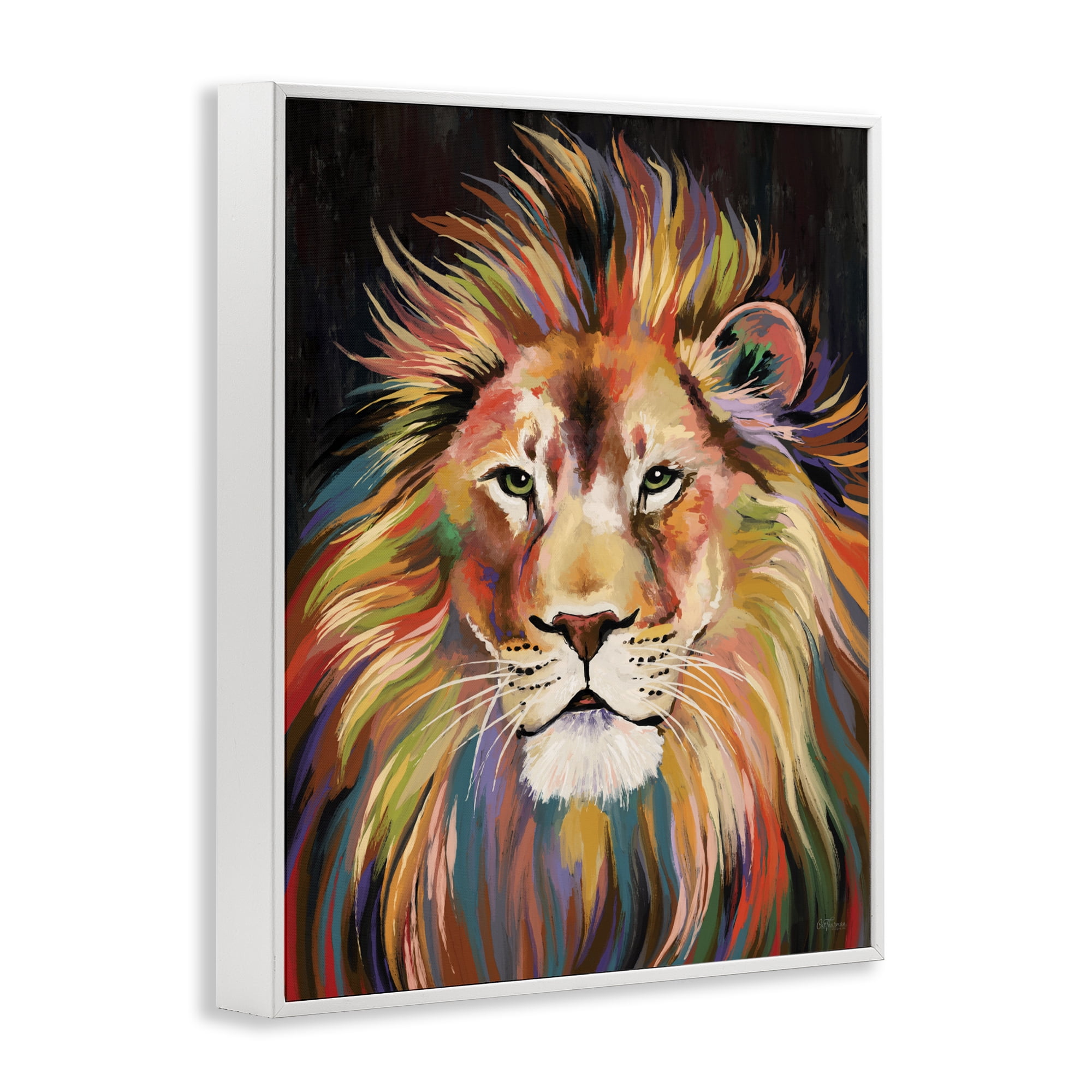 Stupell Industries Vibrant Majestic Rainbow Lion White Framed Giclee Art, design by Cat Thurman Designs