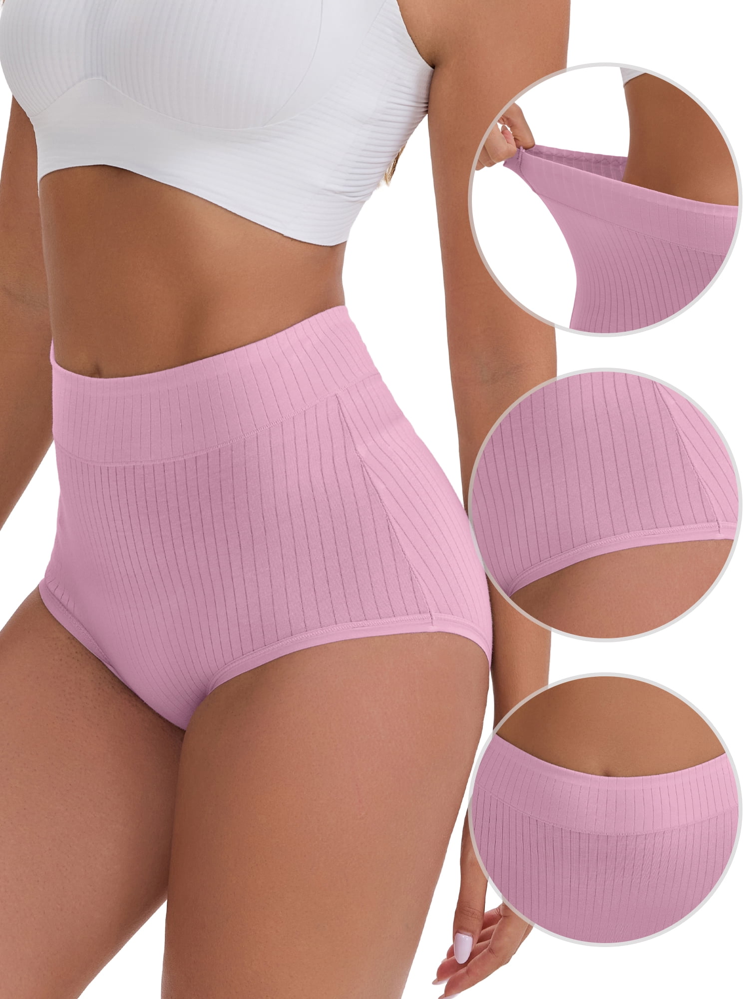 DARING DIVA Women's High-Waisted Cotton Underwear Briefs 3 Pcs M Purple, Pink, Light Pink