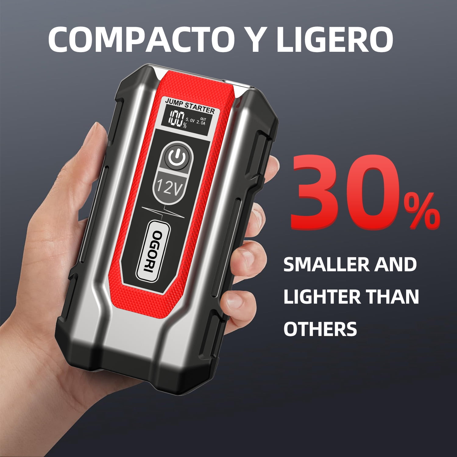 OGORI Car Jump Starter Portable, 8000A Peak 12V Battery Jump Starter with Jumper Cables &  LED Light, Car Battery Booster Charger Power Pack, Jump Box, up to 10.0L Gas/8.0L Diesel
