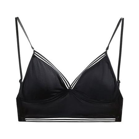 Rinsvye Womens No Steel Ring Strapless Shirt French Underwear Big Sheer Tube Top Open Back Beautiful Back Crop Spaghetti Strap Top U Shaped Bra Summer Ultra Thin Bud Bra Sheer Mesh Tuni