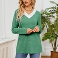 thumbnail image 4 of Camiseta de manga larga con cuello en V para mujer Camiseta de manga larga con cuello en V para mujer Camiseta básica holgada con empalme de encaje y ajuste moderno ANGGREK Otros, 4 of 7