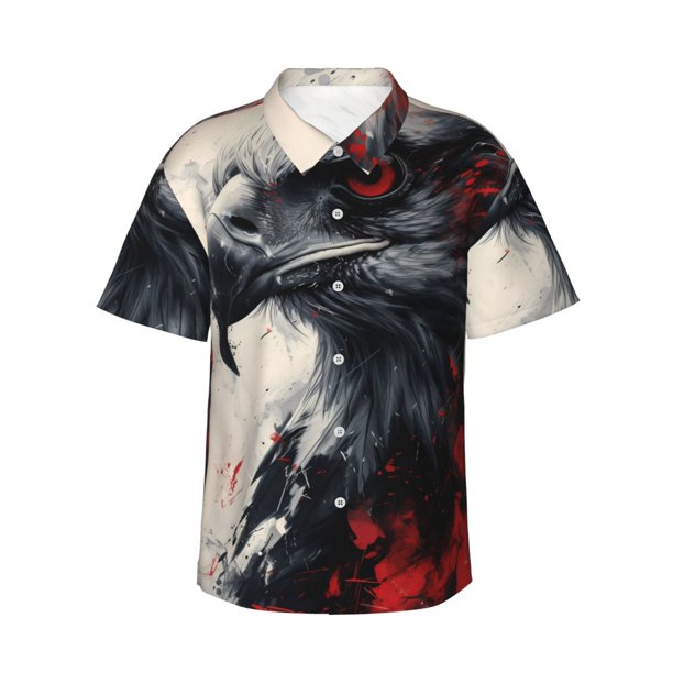Balery Red Black Ink Style Bald Eagle Camisas hawaianas de manga corta para hombre, camisas playeras de corte holgado, camisas de vacaciones con botones,3X-Large