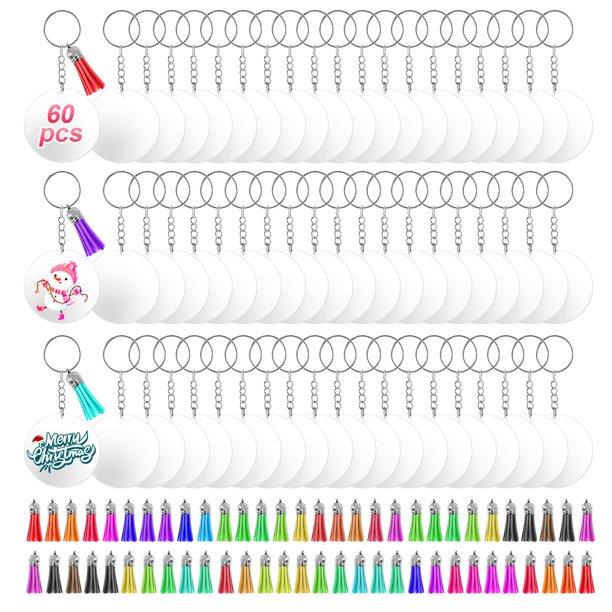 350 piezas de llaveros de vinilo acrílico transparente en blanco con borlas, anillas y anillos para manualidades.