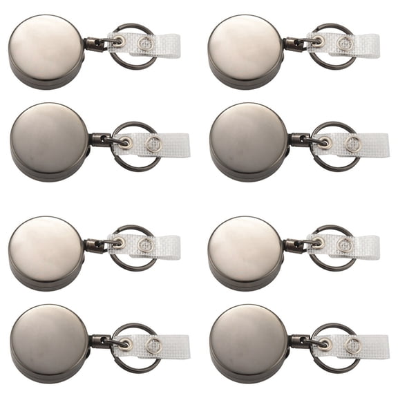 8 Pack Heavy Duty Retractable Badge Holder Reel,Metal ID Badge Holder with Belt Clip Key Ring Black