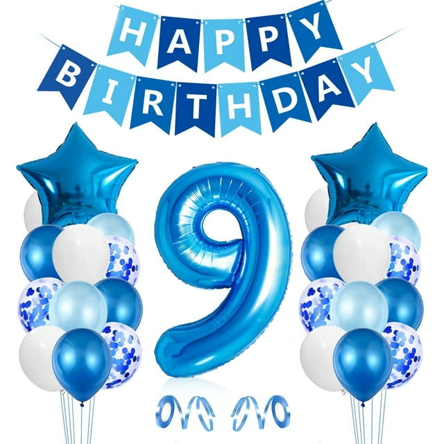 Globo De Cumpleaños Para Niño De 9 Años, Decoraciones De Cumpleaños Azules De 9 Años, Globos De Cumpleaños Número 9, Globos De Confeti De Látex Suministros De Decoración Para Fiestas De Bautizo De Cum