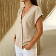 thumbnail image 5 of MEICHEN Women's Cotton Linen T Shirt Short Sleeve Wrap Style V Neck Top Casual Loose Fit Top Summer Essentials Tops for Women, 5 of 8