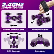 Tecnock Remote Control Car for Boys Girls, 2.4GHz 4WD Gesture Sensing RC Stunt Car Toys - 360° Rotating Double Sided Hand Controlled RC Cars with LED Lights, Gifts for Kids Ages 6-8, 8-12, Purple
