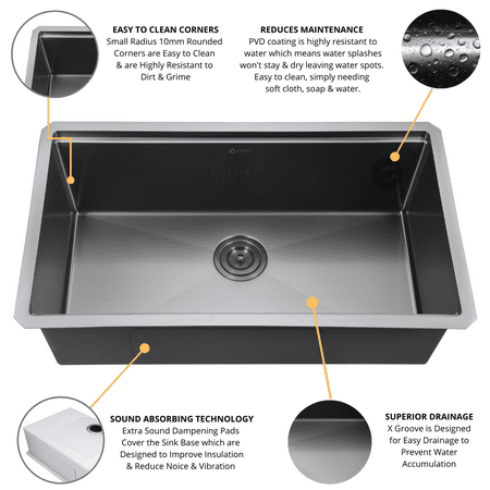 sink pvd undermount enzo kitchen zw b329 zeek nano gunmetal coating matte bowl tech single accessories workstation brand