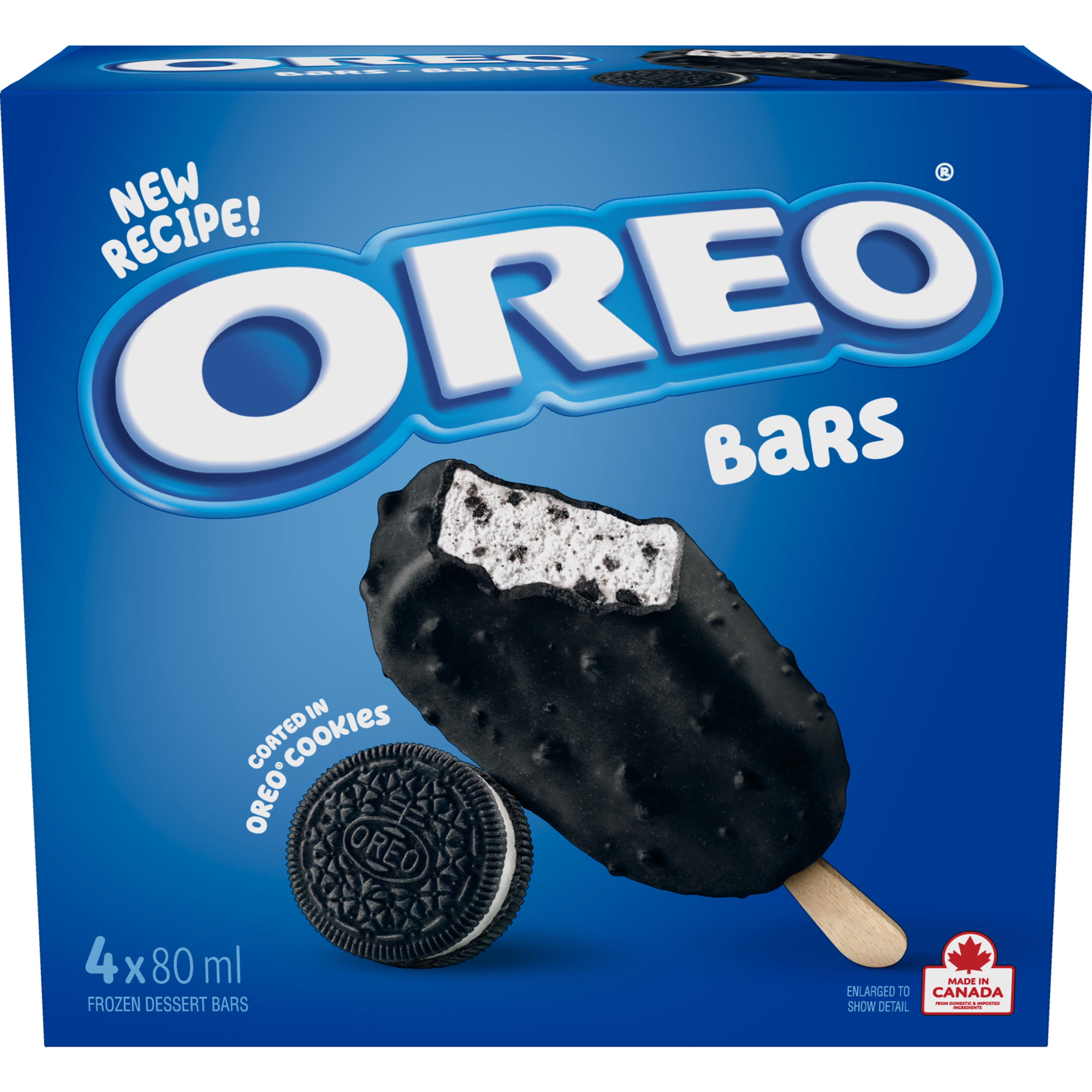 Frozen Dessert Bars, Vanilla Frozen Dessert Mixed With OREO Cookie Pieces In A Chocolatey Coating With Crushed OREO Cookie Pieces, Made in Canada, No Artificial Colours