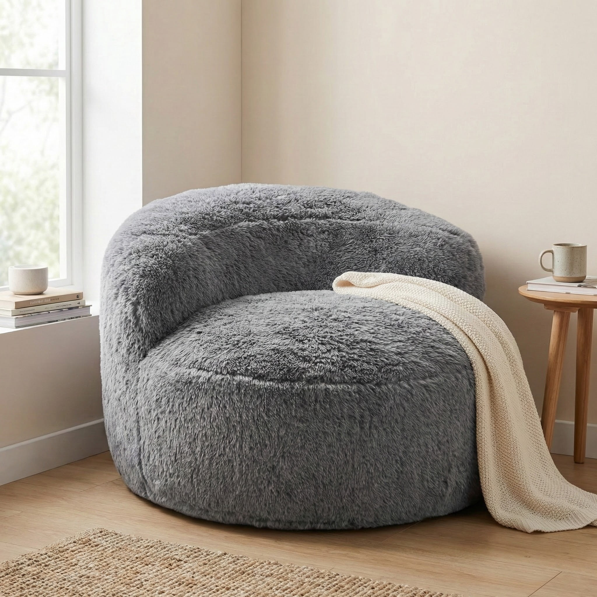 Fulsmile Bean Bag Chair Large Plush Chairs for Adults Giant Beanbag Chair Bean Bag Sofa with Stuffed Memory Foam Oversized Bean Lounger Chair for Reading Gaming Relaxing, Grey