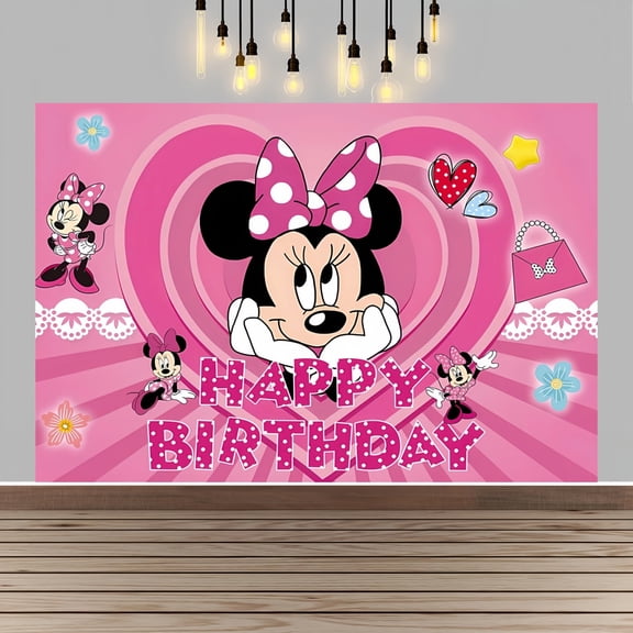 Minnie Happy Birthday Anime Cartoon Theme Backdrops Banner Birthday Party Decor Supplies(5x3ft)