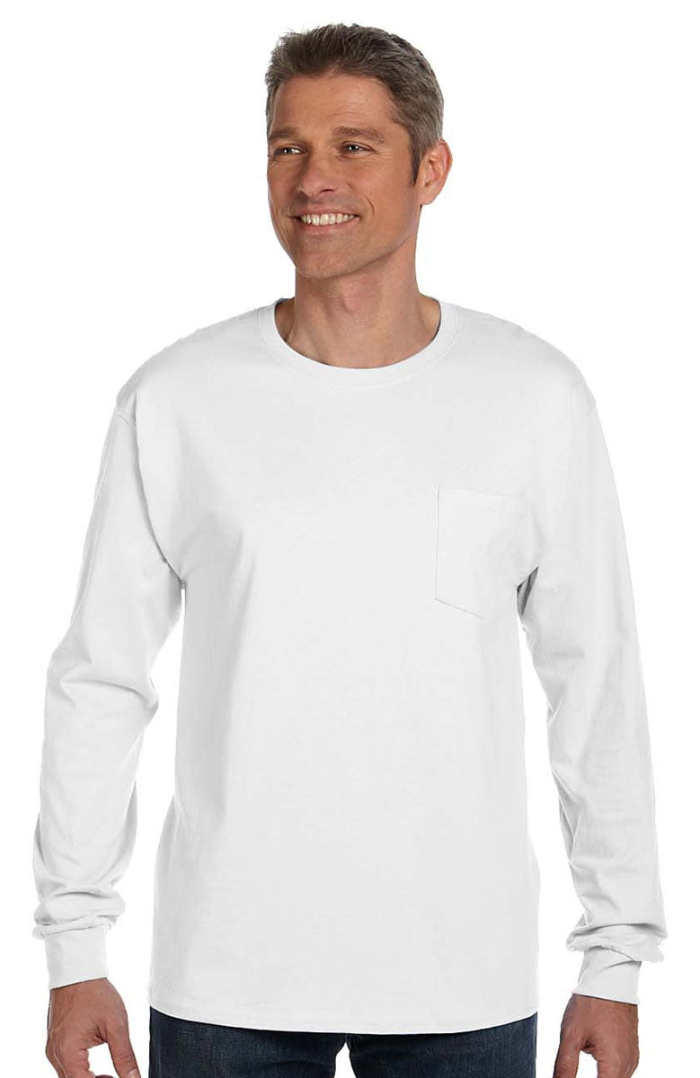 Hanes - Hanes Tagless ComfortSoft Long-Sleeve Pocket T-Shirt, White ... Tall Long Sleeve T Shirts Mens