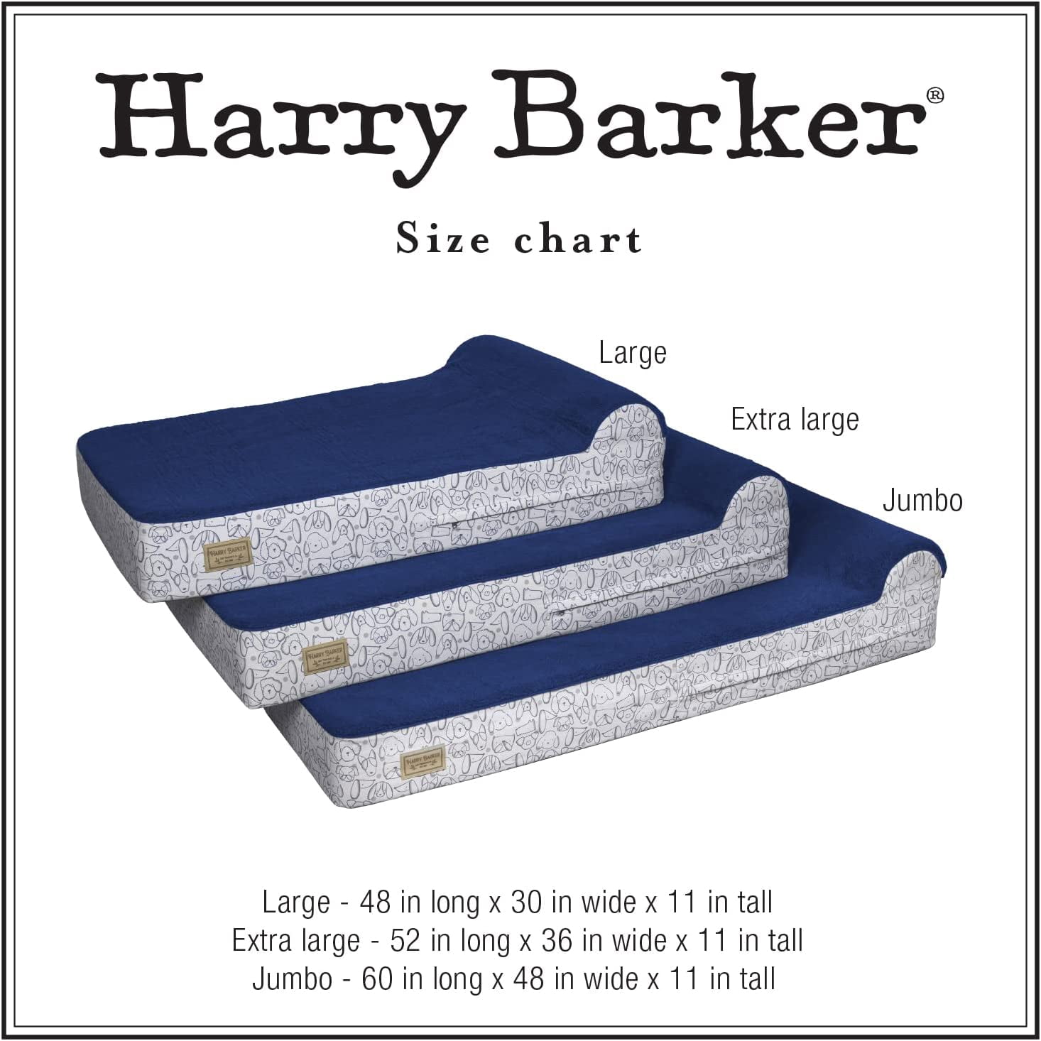 Harry Barker Premium Waterproof Orthopedic Pet Bed, 11 Inches Thick, Blue, Large