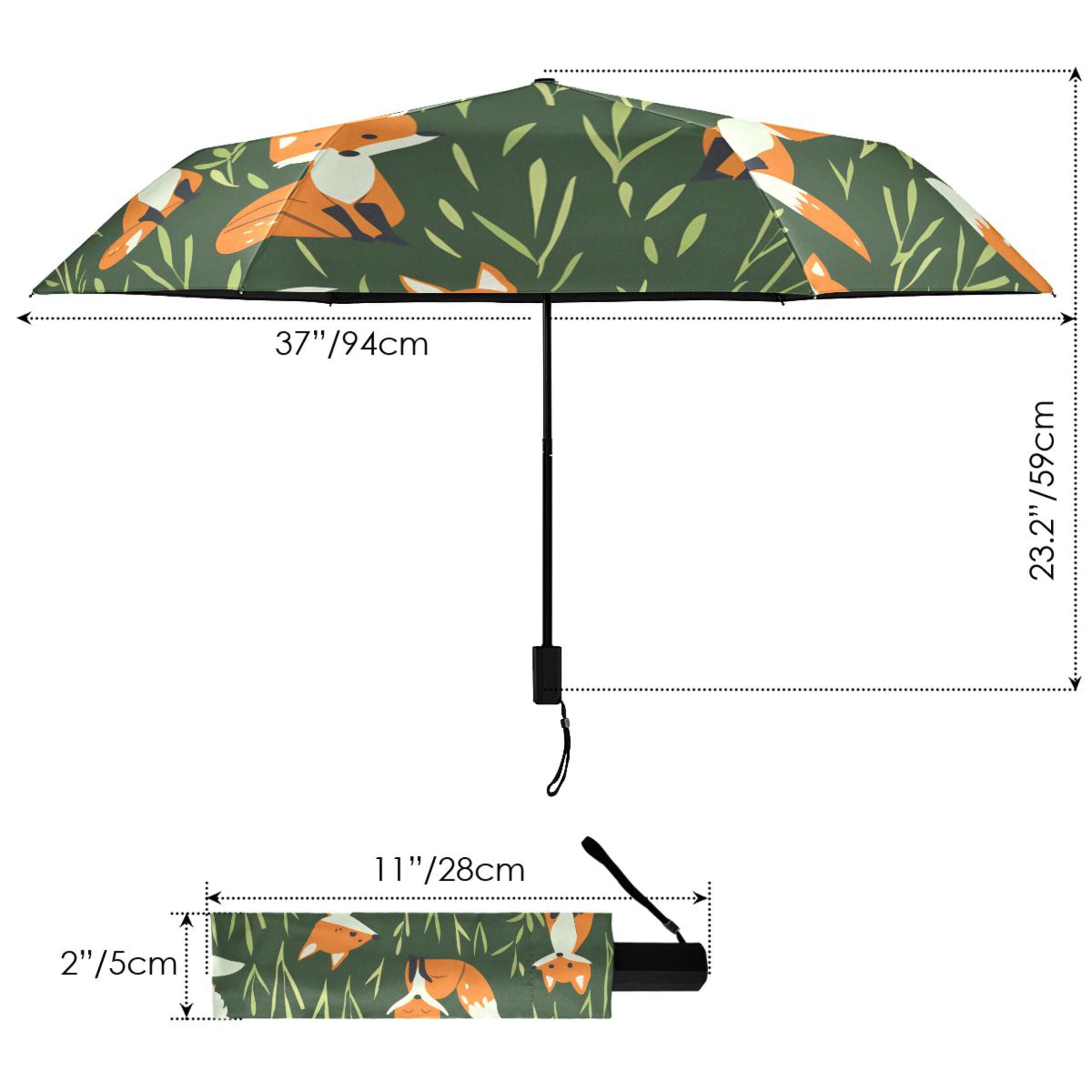 ALAZA Cartoon Foxes UPF 50+ Compact Folding Umbrella for Rain Travel Umbrella Packable