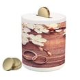 thumbnail image 1 of Wedding Piggy Bank, Celebration Flowering Branch Delicate Rings on Wooden Surface Rustic Effect, Ceramic Coin Bank Money Box for Cash Saving, 3.6" X 3.2", Brown and White, by Ambesonne, 1 of 4