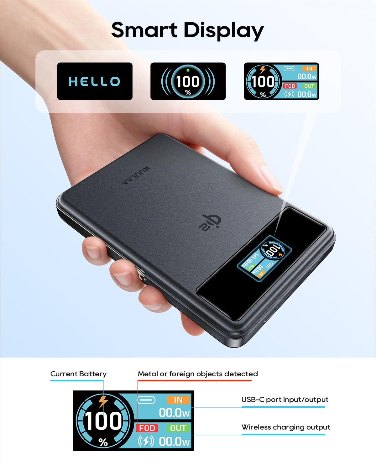 Kuulaa 10000mAh Magnetic Power Bank with Stand & LED Display | Qi2 Certified 15W Wireless Fast Charging | Compatible for iPhone 17/16/15 & Samsung S25