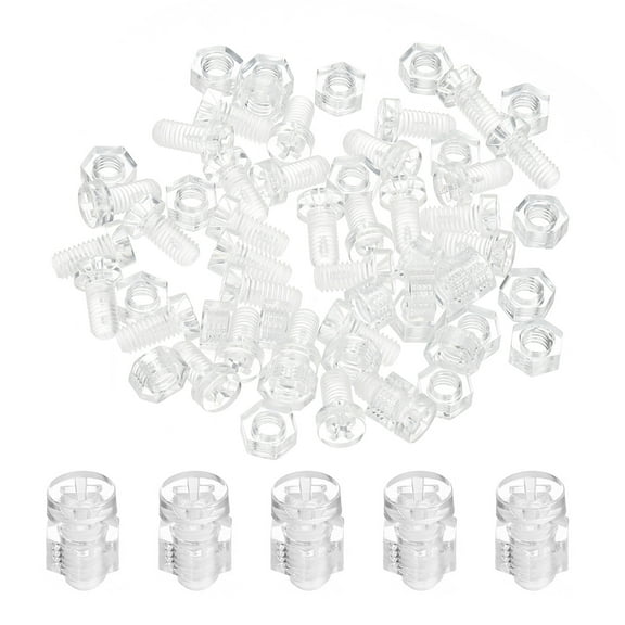 Uxcell M6x12mm Clear Acrylic Screws and Hex Nuts Kit, PC Plastic Phillips Round Head Bolts, Transparent 30 Set