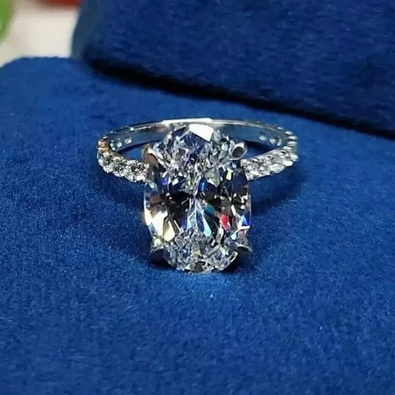 4.78 TCW Oval Cut Moissanite Hidden Halo Engagement Ring 14K White Gold Plated