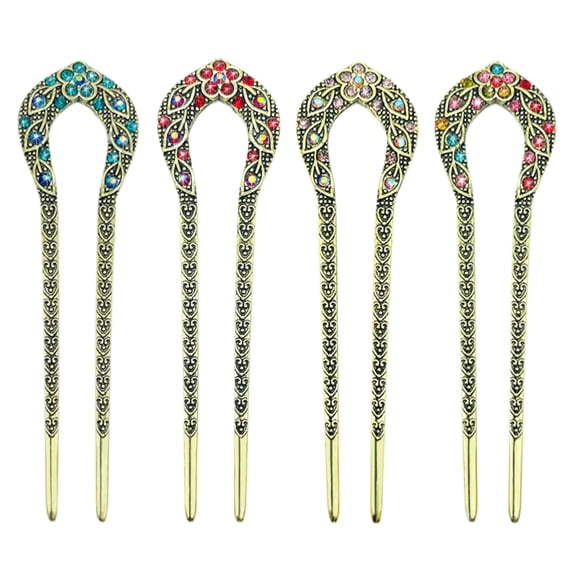 Gemstone French Hair Pins, Bronze, Multi-color Gemstone, 4 ct