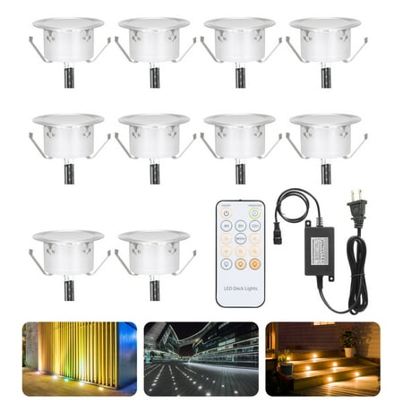 

Ametoys 10PCS/Set Recessed LEDs Deck Light Kit with Controller In Ground Outdoor Landscape LEDs Dimmable/ Brightness Adjustable/ 3 Diverse Effects/ 4&8&12H 3 Levels Timer/ Memory Function/ IP67 Wa