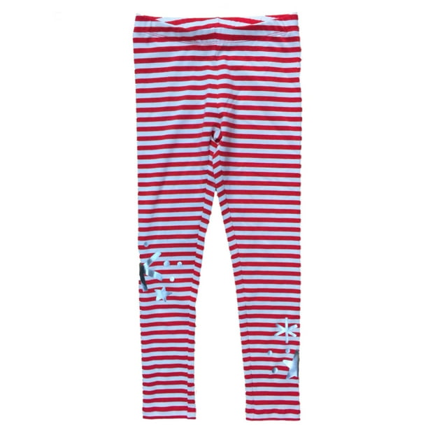 Catjack Girls Red White Striped Snowflake Leggings Knit Christmas Holiday Pants Walmart Com Walmart Com