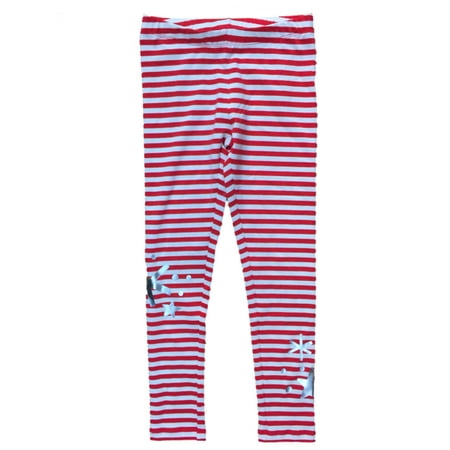 Catjack Girls Red White Striped Snowflake Leggings Knit
