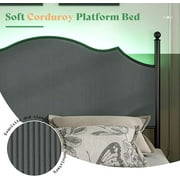 Papajet Upholstered Queen Size Bed Frame with 51.2 LED Headboard & Wood Slats, Dark Grey