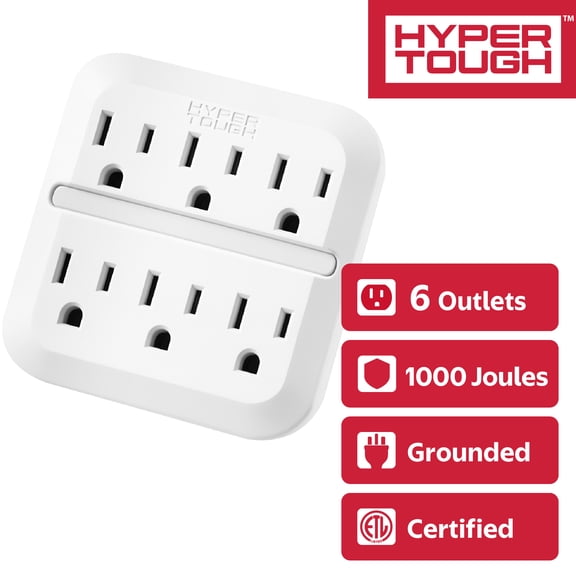 Hyper Tough 6-Outlet Surge Protector Tap with 1000-Joule Protection, White