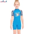 thumbnail image 3 of Dive Sail Girls Wetsuit UV Protección Niños Traje de baño Manga corta Cuello redondo con cremallera con cremallera Traje de baño Rash Guard Shorty Steet Blue XL Kearding OD003665-12, 3 of 7