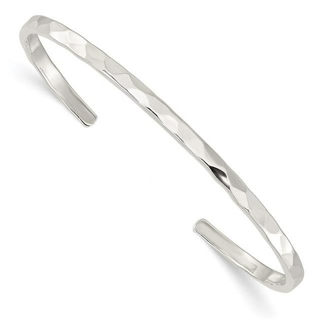 Quality Gold QB1371 Sterling Silver Polished Hammered Cuff Bangle Bracelet