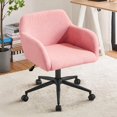 thumbnail image 1 of Chaise de Bureau Pivotante à Roulettes avec Roues, Hauteur Réglable, Chaise de Coiffeuse en Fausse Fourrure, Accoudoir, Mignonne Chaise de Travail pour Chambre, Étude, Bureau, Dortoir, Petits Espaces (Fourrure Synthétique Rose), 1 of 6