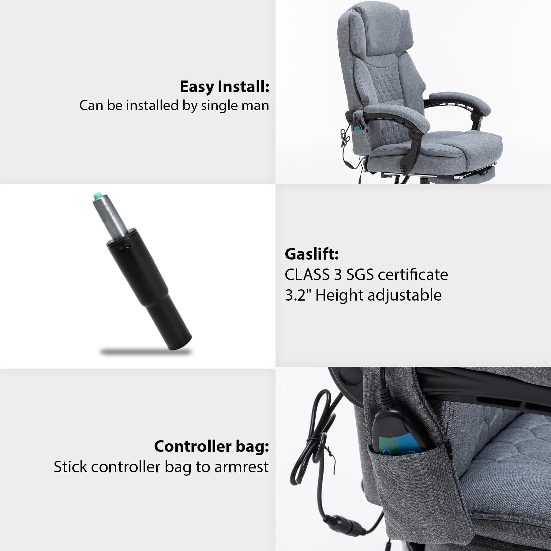HESL Office Chair With Massage And Heated Lumber Spport, Big and Tall Reclining Desk Chair,Gray