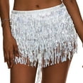 thumbnail image 5 of sunsanly Women Belly Dance Skirt Chain Tassel Sequin 3-layer Lace-up Bohemian Clubwear Performance Mini Waist Wrap Latin Dance Practice Short Skirt Hip Waist Scarf, 5 of 8