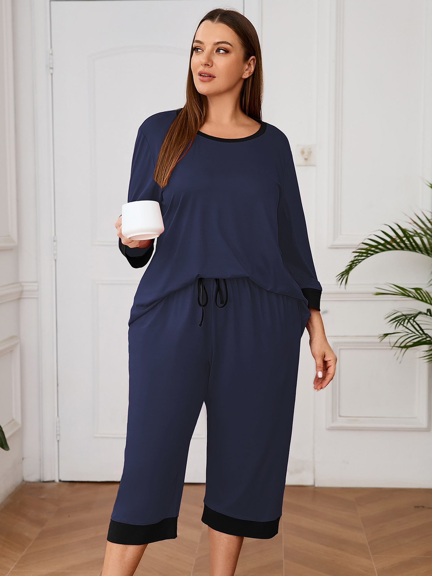 Showmall Women's Plus Size Pajama Set With Pockets photo 7