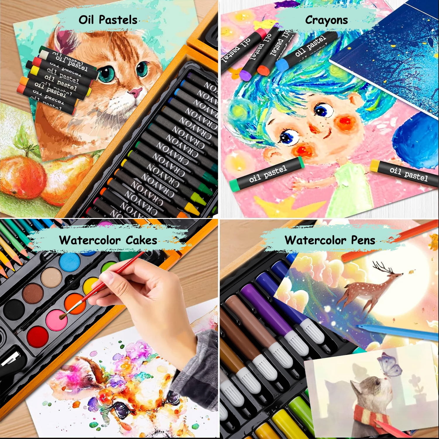 Xueyu 150 Pieces Art Supplies Set with Wooden Case, Professional Art Kit for Drawing, Painting and Crafting, Perfect for Teenagers, Adults, Beginners, and Artists